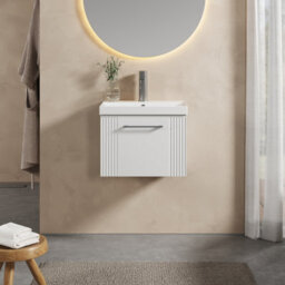 Balterley Belvide Partial Fluted 1 Drawer Wall Hung Vanity Unit With 1 Tap Hole Thin-Edge Basin- 500mm - Satin White - thumbnail 2