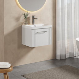 Balterley Belvide Partial Fluted 1 Drawer Wall Hung Vanity Unit With 1 Tap Hole Thin-Edge Basin- 500mm - Satin White - thumbnail 6