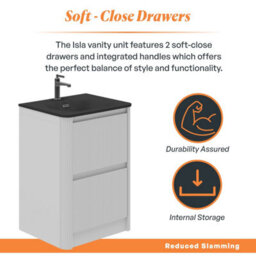 Plum&clay Isla Ribbed Fluted White 2 Drawer Freestanding Bathroom Vanity Unit & Black Basin Set (W)600mm - thumbnail 4