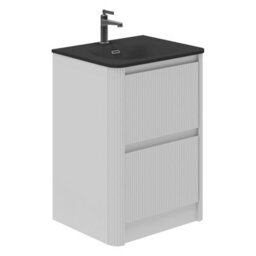 Plum&clay Isla Ribbed Fluted White 2 Drawer Freestanding Bathroom Vanity Unit & Black Basin Set (W)600mm - thumbnail 1