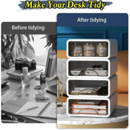 4 Tier Desk Organizer Stackable Desk Storage Box Plastic Storage Drawers White - thumbnail 6
