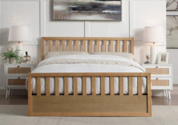 Save On Goods UK 4Ft6 Double Oak Finish Wood Wooden Ottoman Gas Lift Up Storage Bed Frame Bedstead - thumbnail 3