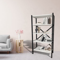 Urbn-Living Urbnliving 121Cm Height 5-Shelf White Wooden Bookcase With Metal Frame Home Décor Storage And Shelving Unit - thumbnail 2