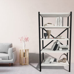 Urbn-Living Urbnliving 121Cm Height 5-Shelf White Wooden Bookcase With Metal Frame Home Décor Storage And Shelving Unit - thumbnail 3