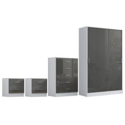 Reflect 2 Door Sliding Wardrobe, 5 Drawer Chest, 2X 2 Drawer Bedsides - Grey Gloss & Matt White - Modern Bedroom Furniture Set - thumbnail 5