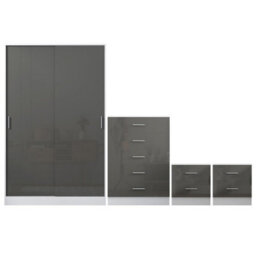Reflect 2 Door Sliding Wardrobe, 5 Drawer Chest, 2X 2 Drawer Bedsides - Grey Gloss & Matt White - Modern Bedroom Furniture Set - thumbnail 6