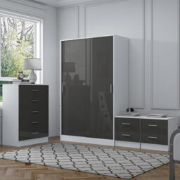 Reflect 2 Door Sliding Wardrobe, 5 Drawer Chest, 2X 2 Drawer Bedsides - Grey Gloss & Matt White - Modern Bedroom Furniture Set - thumbnail 2