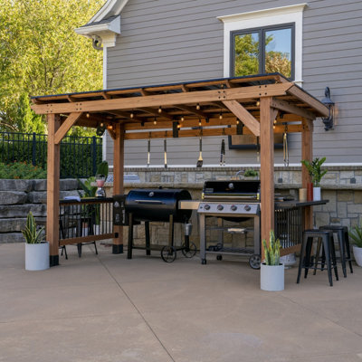Backyard Discovery Xl Saxony Cedar Wood Outdoor Bbq/grill Gazebo 3.7M X 1.9M (12Ft X 6Ft) - image 1