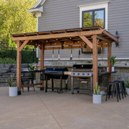 Backyard Discovery Xl Saxony Cedar Wood Outdoor Bbq/grill Gazebo 3.7M X 1.9M (12Ft X 6Ft) - thumbnail 1