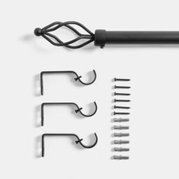 Ohs Curtain Pole Extendable 28mm Metal Finnials Twist End Rod 120-200Cm, Black - thumbnail 6