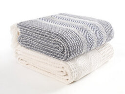 Ehc Premium Pack Of 2 Cross-Stitch Throws For Sofa/chair Blanket, 125 X150 Cm - Navy Blue/ Ivory - thumbnail 4