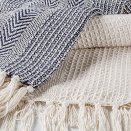 Ehc Premium Pack Of 2 Cross-Stitch Throws For Sofa/chair Blanket, 125 X150 Cm - Navy Blue/ Ivory - thumbnail 3