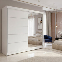 Talin 3 Sliding Wardrobe One Door Mirrored Body White Front White