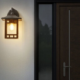 Beliani Outdoor Wall Light Black Iron Glass 28Cm Retro Lantern - Powder-Coated Weatherproof Finish - thumbnail 1