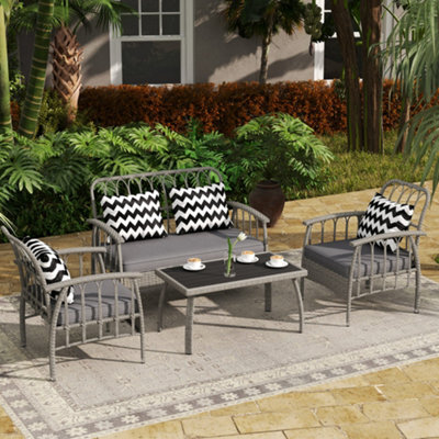 Outsunny Piece Rattan Garden Furniture Set With Adjustable Back