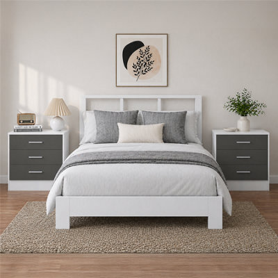 Reflect 3 Drawer Bedside Bundle (2X) - Grey Gloss & Matt White - Modern Bedside - H: 59.5Cm X W: 39.5Cm X D: 76Cm - image 1