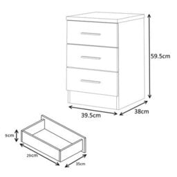 Reflect 3 Drawer Bedside Bundle (2X) - Grey Gloss & Matt White - Modern Bedside - H: 59.5Cm X W: 39.5Cm X D: 76Cm - thumbnail 7