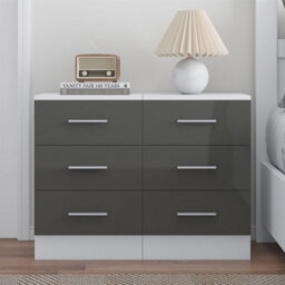 Reflect 3 Drawer Bedside Bundle (2X) - Grey Gloss & Matt White - Modern Bedside - H: 59.5Cm X W: 39.5Cm X D: 76Cm - thumbnail 3