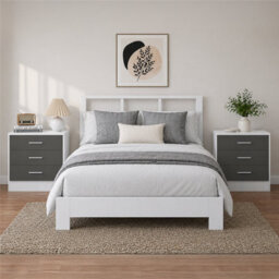 Reflect 3 Drawer Bedside Bundle (2X) - Grey Gloss & Matt White - Modern Bedside - H: 59.5Cm X W: 39.5Cm X D: 76Cm - thumbnail 1