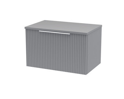 Hudson Reed Fluted Wall Hung 1-Drawer Vanity Unit & Grey Laminate Worktop, Counter Top Vanity Unit In Satin Grey, 600mm - image 1