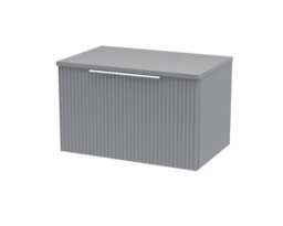 Hudson Reed Fluted Wall Hung 1-Drawer Vanity Unit & Grey Laminate Worktop, Counter Top Vanity Unit In Satin Grey, 600mm - thumbnail 1