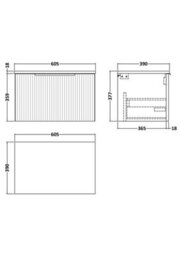 Hudson Reed Fluted Wall Hung 1-Drawer Vanity Unit & Grey Laminate Worktop, Counter Top Vanity Unit In Satin Grey, 600mm - thumbnail 4