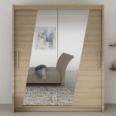 Westa Xiv 200Cm Sliding Door Wardrobe With Mirrors Modern Bedroom Storage With Hanging Rails And Shelves Sonoma - image 1
