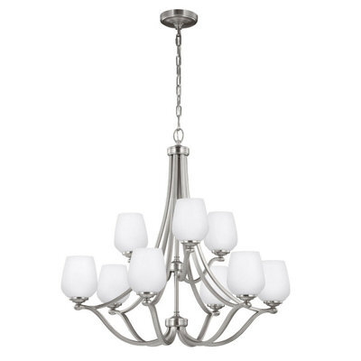 Elegant 9 Bulb Satin Nickel Chandelier Pendant Light With Led E27 60W Bulbs