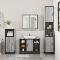 Berkfield 3 Piece Bathroom Furniture Set Grey Sonoma Engineered Wood - thumbnail 3