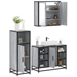 Berkfield 3 Piece Bathroom Furniture Set Grey Sonoma Engineered Wood - thumbnail 1