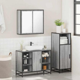 Berkfield 3 Piece Bathroom Furniture Set Grey Sonoma Engineered Wood - thumbnail 4