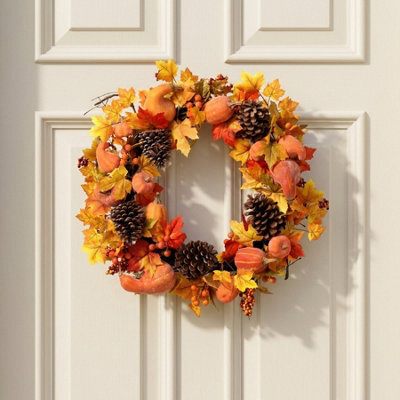 Garden Greatness Autumnal Harvest Pumpkin And Leaf Wreath - image 1