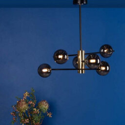Pagazzi Lighting Pagazzi Eaen 6-Light Semi Flush Black Ceiling Light With Smoked Glass - thumbnail 1