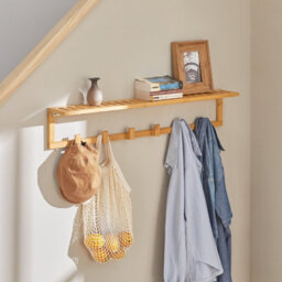 Sobuy Fhk06-N, Bamboo Wall Coat Rack With 6 Hooks Bathroom Wall Towel Rack Shelf, W90Xd12.5Xh14.5 - thumbnail 4