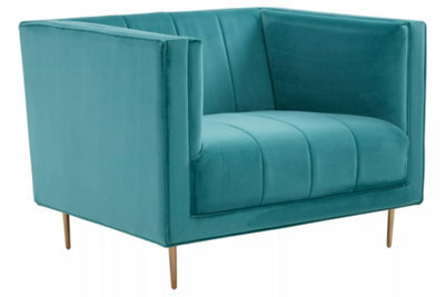 Premier Housewares Interiors By Premier Green Armchair, Plush Velvet Upholstered Seat, Sofa Couch For Outdoor Patio, Mid-Century Modern Armchair - image 1