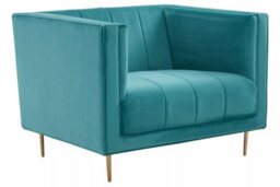 Premier Housewares Interiors By Premier Green Armchair, Plush Velvet Upholstered Seat, Sofa Couch For Outdoor Patio, Mid-Century Modern Armchair