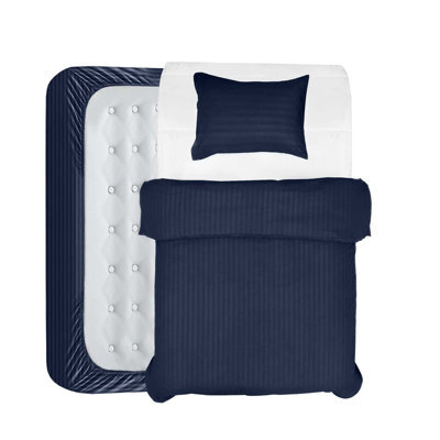 Aspire Homeware Navy Duvet Cover Complete Set, Reversible Modern Bedding Set, Single (L)200Cm X (W)135Cm - image 1