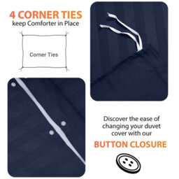 Aspire Homeware Navy Duvet Cover Complete Set, Reversible Modern Bedding Set, Single (L)200Cm X (W)135Cm - thumbnail 3