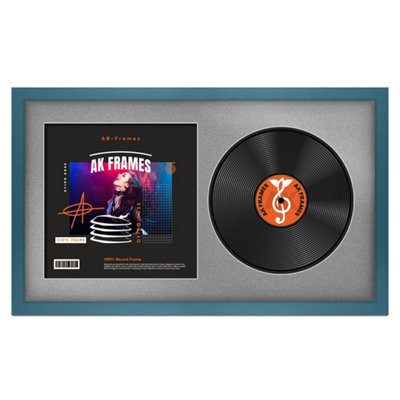 "30X17"" Navy Blue Modern Vinyl Record Frame With Silver Mount For 12 Inch Lp Album Cover & Disc - Ak Frames" - image 1