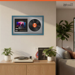 "30X17"" Navy Blue Modern Vinyl Record Frame With Silver Mount For 12 Inch Lp Album Cover & Disc - Ak Frames" - thumbnail 5