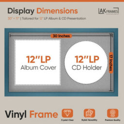 "30X17"" Navy Blue Modern Vinyl Record Frame With Silver Mount For 12 Inch Lp Album Cover & Disc - Ak Frames" - thumbnail 2