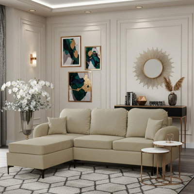 Venice L Corner Sofa Bed With Bonnell Spring Metal Legs Wooden Frame Storage Dl Mechanism 225X172X78X96 Cm Beige Left - image 1