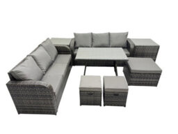 Fimous Garden Rattan Outdoor Furniture Set 9 Seater With 3 Seater Sofa 3 Stools 2 Side Table Dark Grey - thumbnail 2