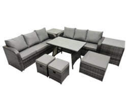 Fimous Garden Rattan Outdoor Furniture Set 9 Seater With 3 Seater Sofa 3 Stools 2 Side Table Dark Grey - thumbnail 1