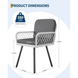 2Pcs Patio Garden Dining Chair Metal Frame Rattan Outdoor Armchair With Cushion - thumbnail 2