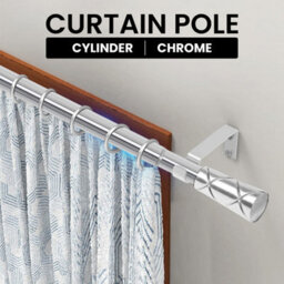 Aspire Homeware Plain Metal Curtain Pole With Cylinder Finials Extendable Rod 160-300 Cm (Chrome) - thumbnail 2