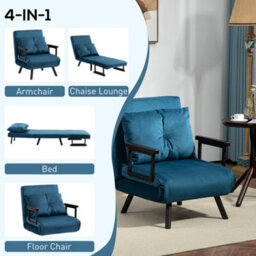 Homcom Click Clack Single Chair Bed Settee For Living Room, Guest Room, Blue - thumbnail 4