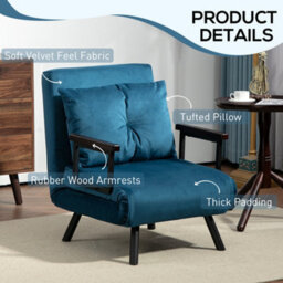 Homcom Click Clack Single Chair Bed Settee For Living Room, Guest Room, Blue - thumbnail 6