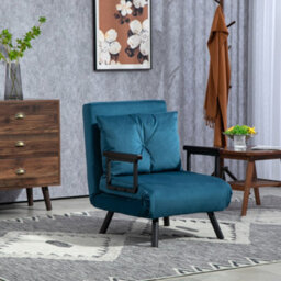Homcom Click Clack Single Chair Bed Settee For Living Room, Guest Room, Blue