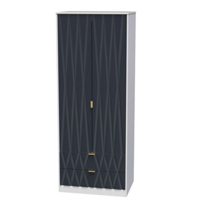 Pesaro Ready Assembled Modern Matt Indigo & White 2 Drawer Tall Double Wardrobe (H)1970mm (W)740mm (D)530mm - image 1
